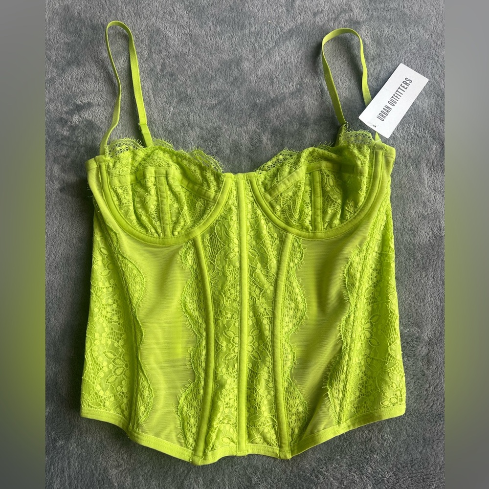 Urban Outfitters Neon Lime Lace Bustier Top